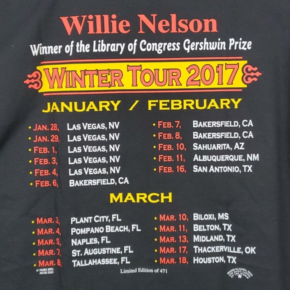 Willie Nelson Concert Winter Tour 2017 t-shirt - Picture 4 of 5